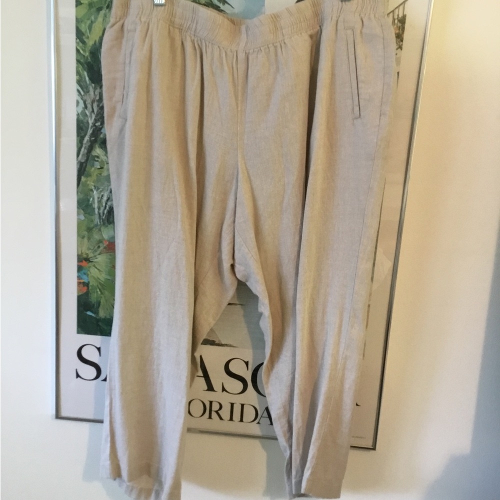 CJ BANKS Slacks 1X tan/cream 1X (16/18W) new NWT pull on, 4 Pockets! Wide leg